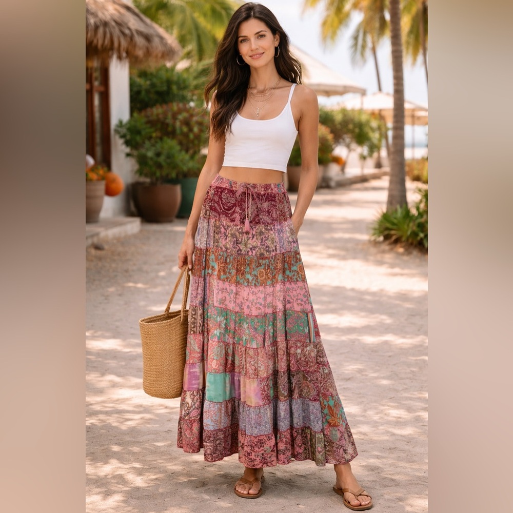 Hale House PIA Patchwork Long Maxi Skirt